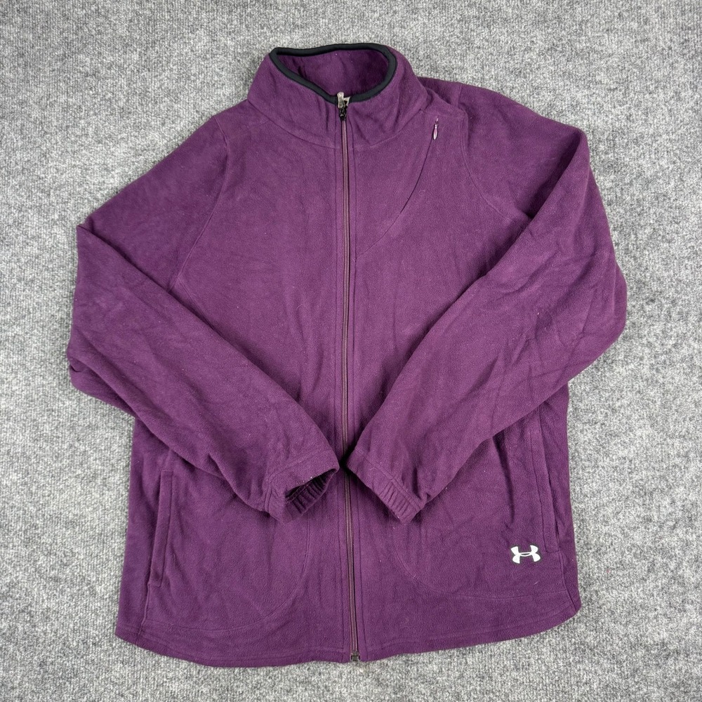 Under Armour Fleece Jacket Womens XL Purple Full Zip Mock Neck Athletic 24919
